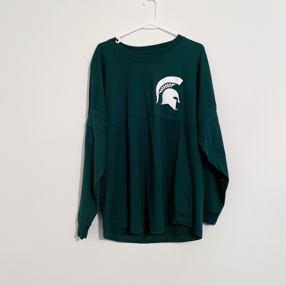 Michigan State Spartans Women’s Hunter Green Oversized Pom Pom Jersey Tee M - Picture 1 of 5
